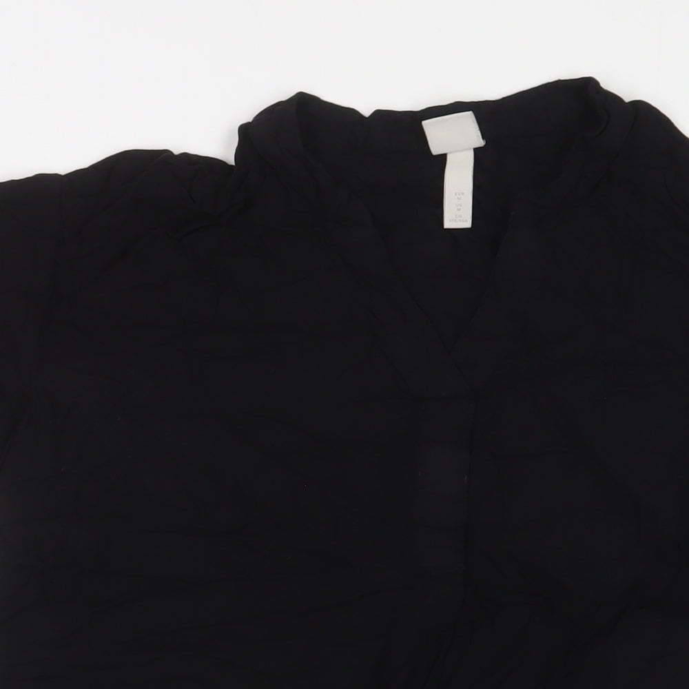 H&M Womens Black Viscose Basic T-Shirt Size M V-Neck