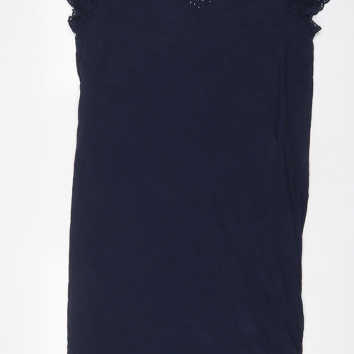Marks and Spencer Womens Blue Cotton A-Line Size 18 V-Neck Pullover - Embroidered