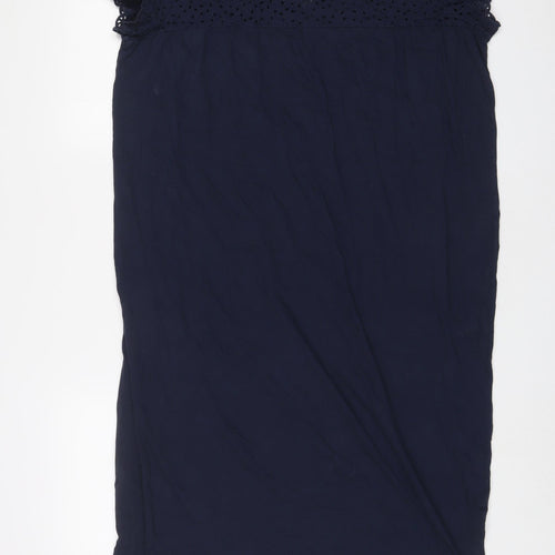 Marks and Spencer Womens Blue Cotton A-Line Size 18 V-Neck Pullover - Embroidered