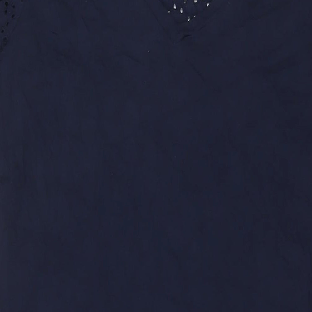 Marks and Spencer Womens Blue Cotton A-Line Size 18 V-Neck Pullover - Embroidered