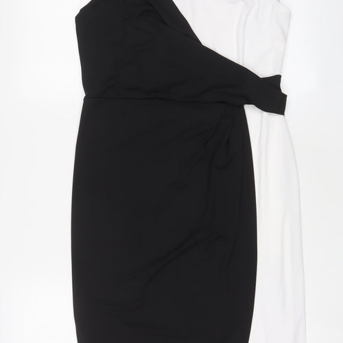 Roman Womens Black Polyester Sheath Size 14 Crew Neck Button