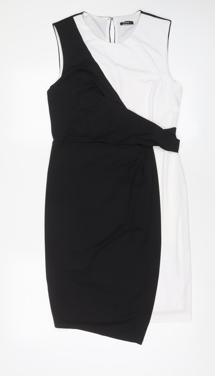 Roman Womens Black Polyester Sheath Size 14 Crew Neck Button
