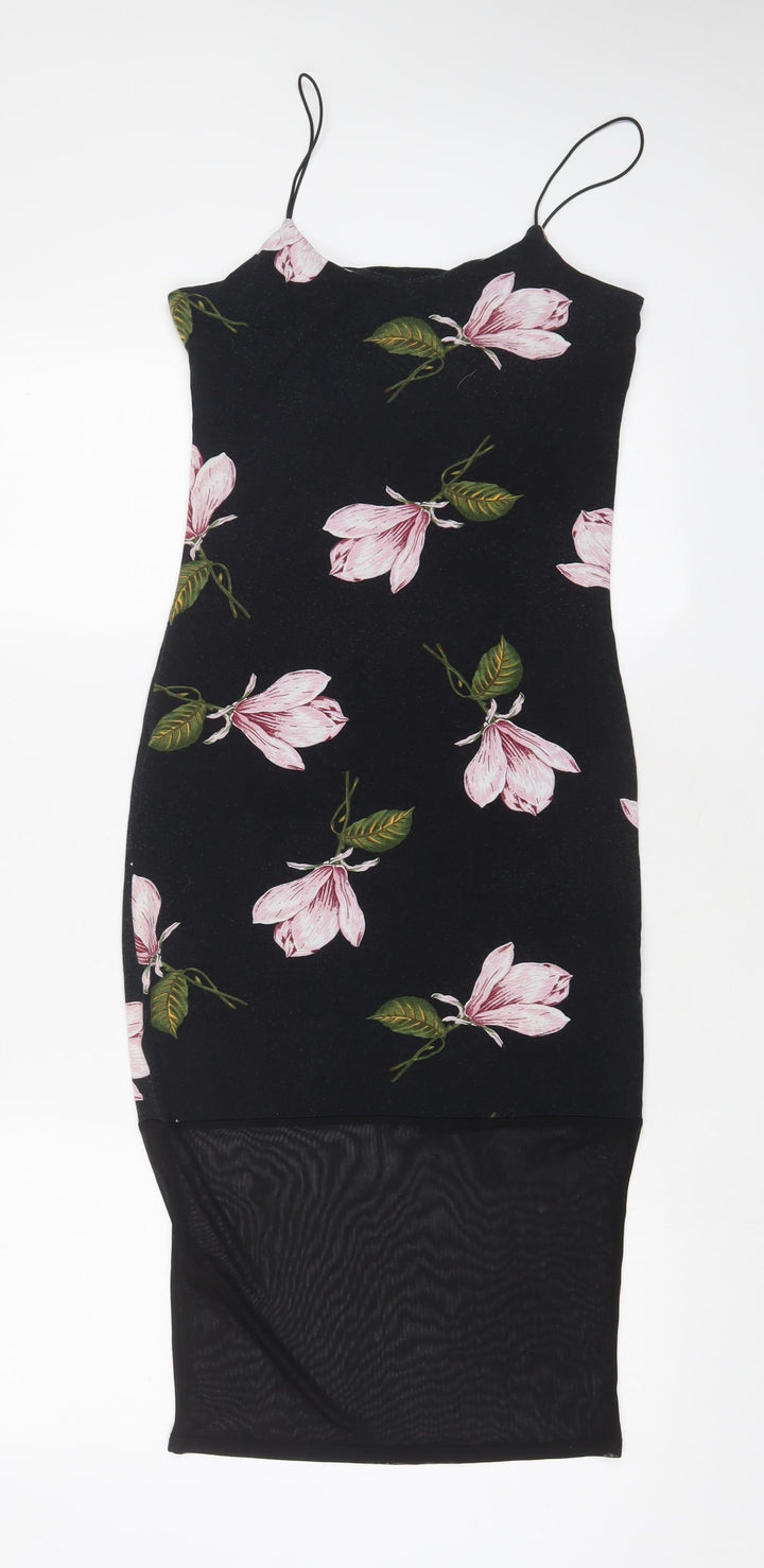 ASOS Womens Grey Floral Viscose Bodycon Size 10 Scoop Neck Pullover