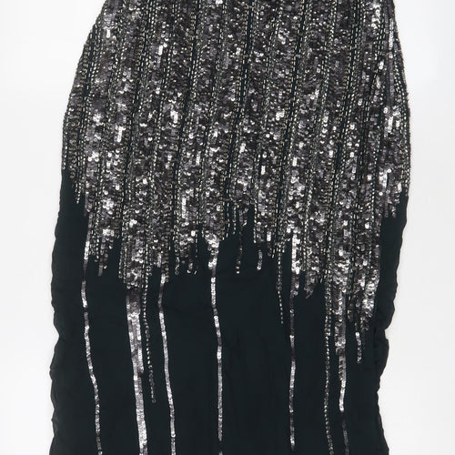 French Connection Womens Green Polyester A-Line Size 10 Scoop Neck Zip - Side Slit, Sequins