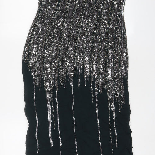 French Connection Womens Green Polyester A-Line Size 10 Scoop Neck Zip - Side Slit, Sequins