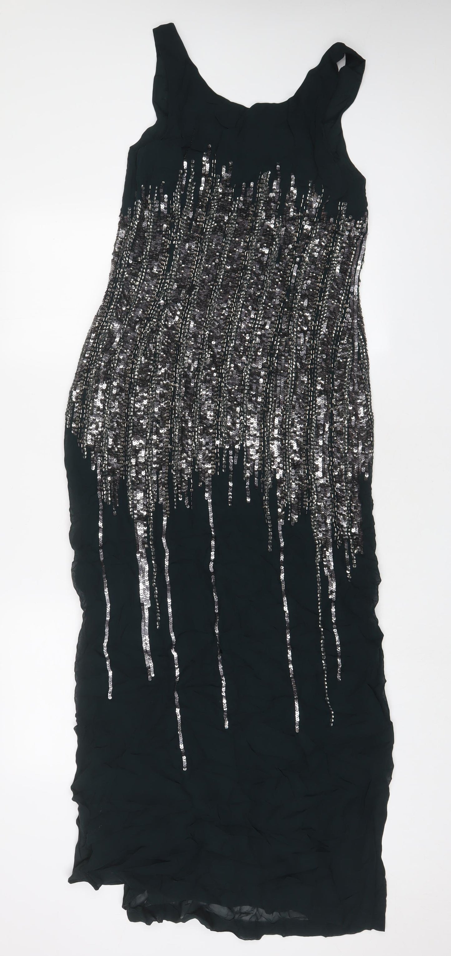 French Connection Womens Green Polyester A-Line Size 10 Scoop Neck Zip - Side Slit, Sequins