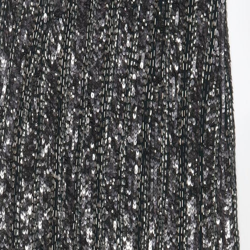 French Connection Womens Green Polyester A-Line Size 10 Scoop Neck Zip - Side Slit, Sequins