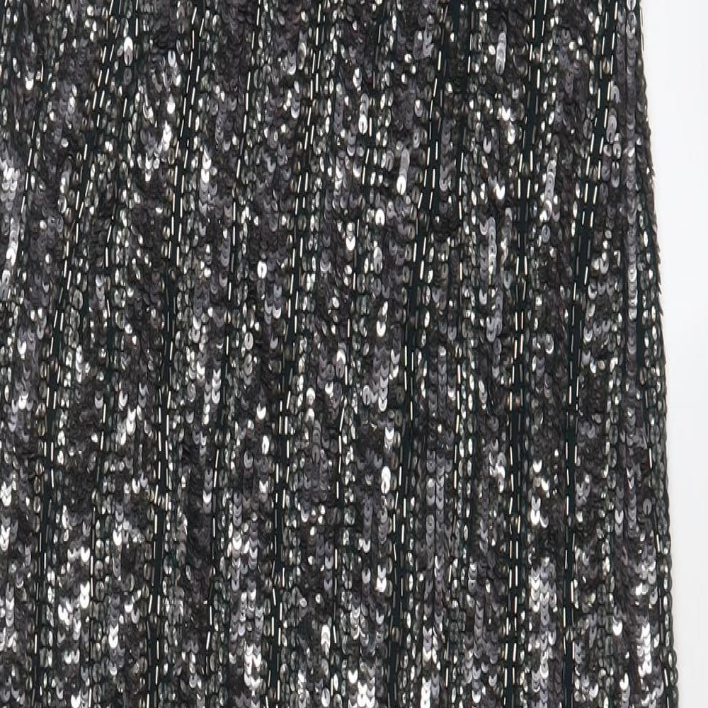 French Connection Womens Green Polyester A-Line Size 10 Scoop Neck Zip - Side Slit, Sequins