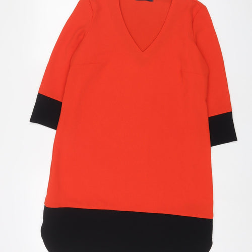 Marks and Spencer Womens Red Polyester A-Line Size 12 V-Neck Pullover