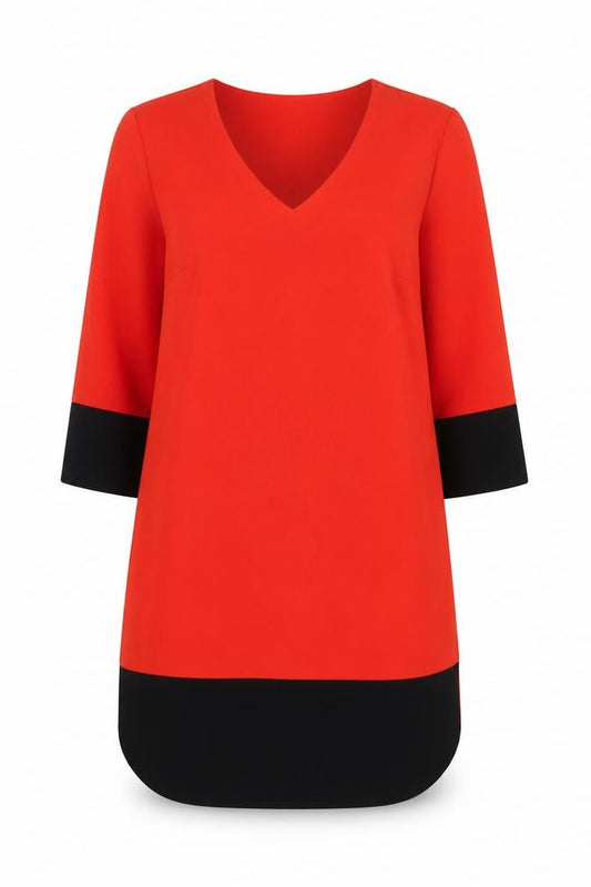 Front view of Marks & Spencer women’s red polyester a-line, size UK 12, v-neck pullover