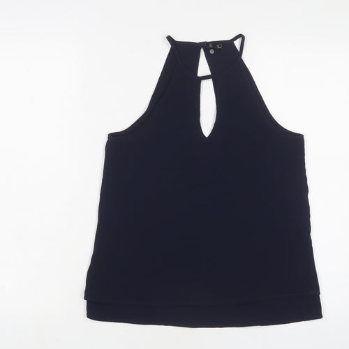 ONLY Womens Blue Polyester Basic Tank Size 6 Crew Neck - Keyhole neck