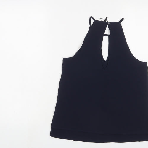 ONLY Womens Blue Polyester Basic Tank Size 6 Crew Neck - Keyhole neck