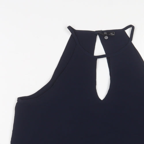 ONLY Womens Blue Polyester Basic Tank Size 6 Crew Neck - Keyhole neck