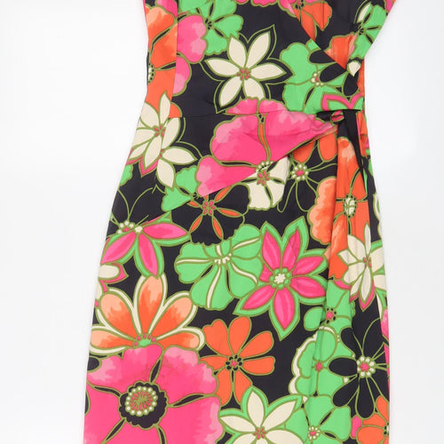 Karen Millen Womens Multicoloured Floral Acetate A-Line Size 10 V-Neck Zip