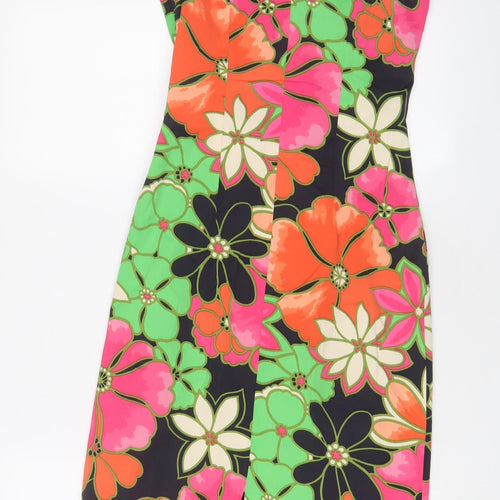 Karen Millen Womens Multicoloured Floral Acetate A-Line Size 10 V-Neck Zip