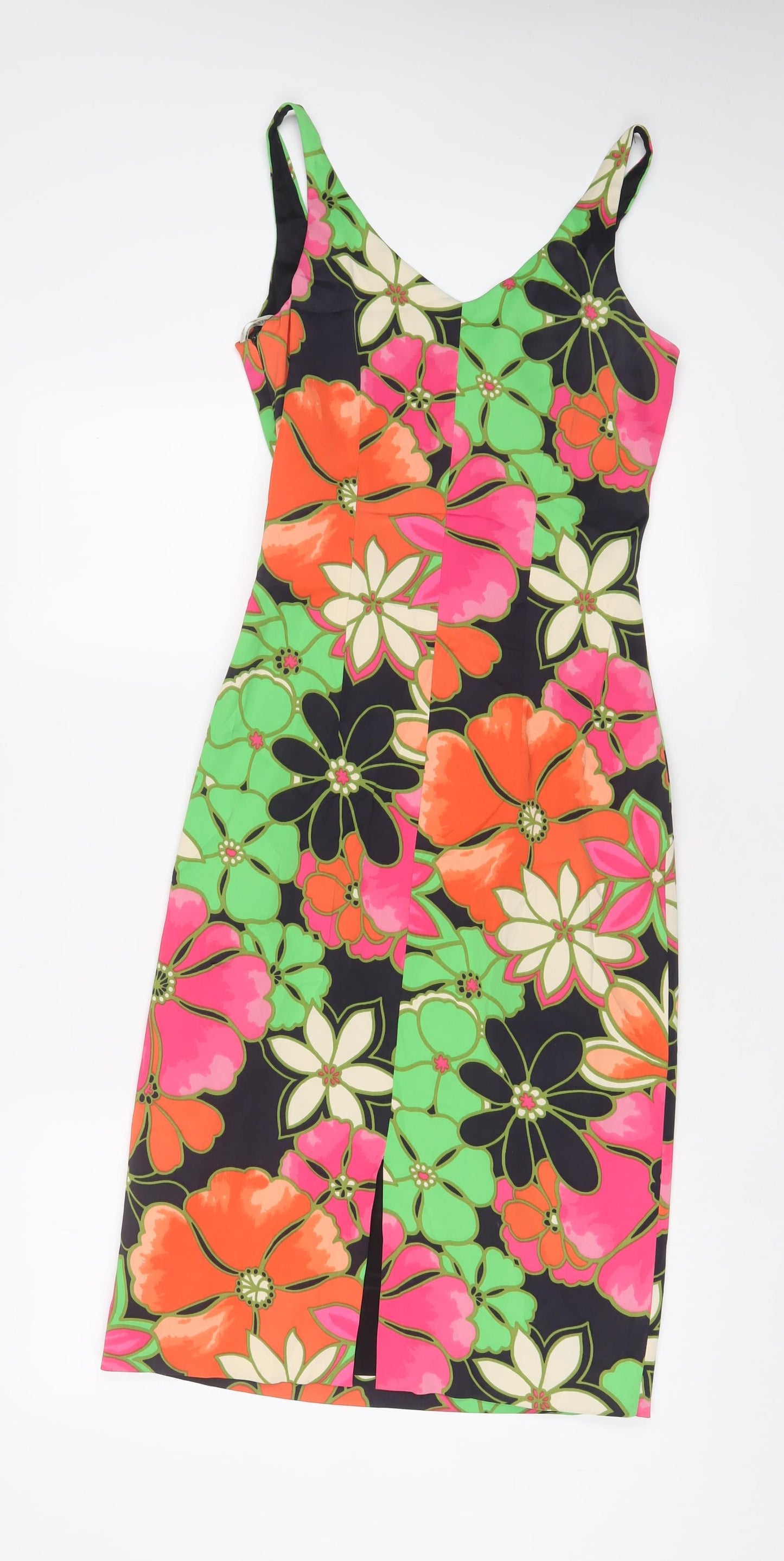 Karen Millen Womens Multicoloured Floral Acetate A-Line Size 10 V-Neck Zip