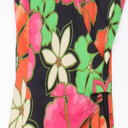 Karen Millen Womens Multicoloured Floral Acetate A-Line Size 10 V-Neck Zip