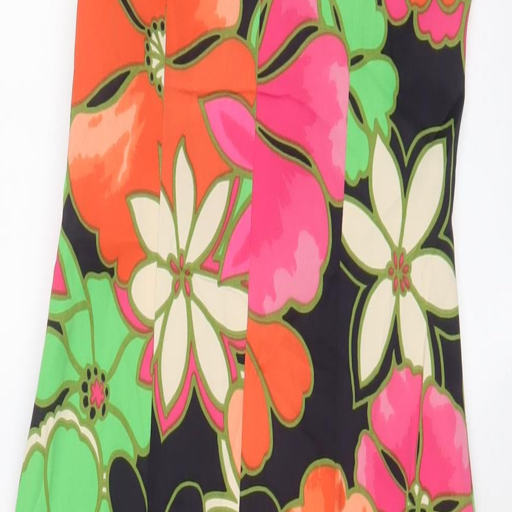 Karen Millen Womens Multicoloured Floral Acetate A-Line Size 10 V-Neck Zip