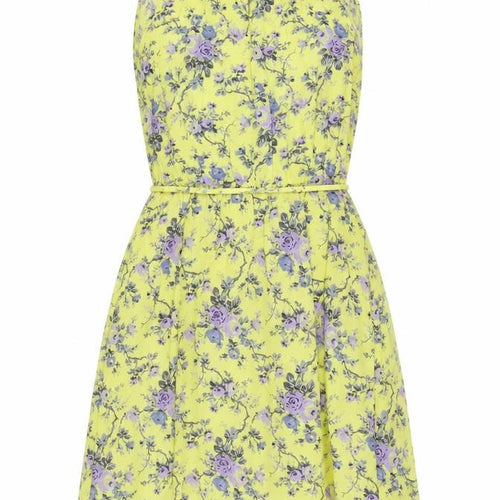 Oasis Womens Yellow Floral Viscose A-Line Size 8 Square Neck Tie