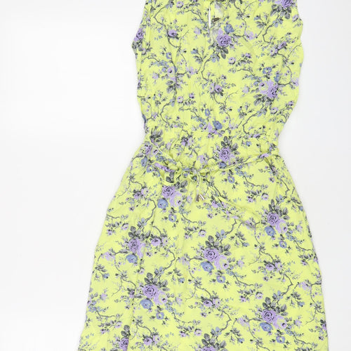 Oasis Womens Yellow Floral Viscose A-Line Size 8 Square Neck Tie