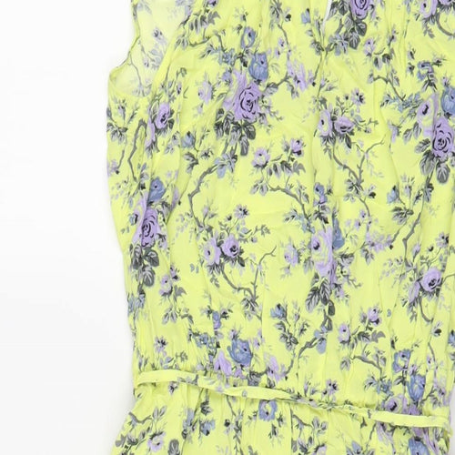 Oasis Womens Yellow Floral Viscose A-Line Size 8 Square Neck Tie