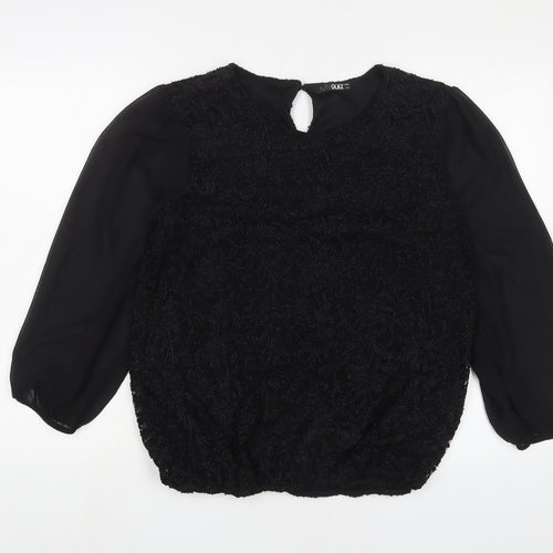 Quiz Womens Black Nylon Basic Blouse Size 16 Crew Neck