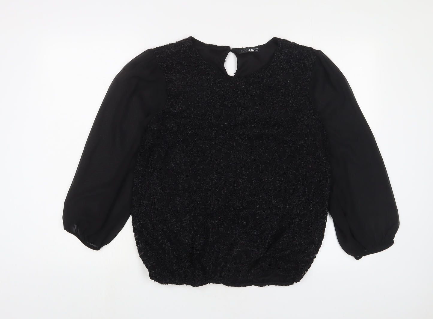 Quiz Womens Black Nylon Basic Blouse Size 16 Crew Neck