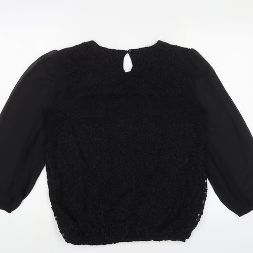 Quiz Womens Black Nylon Basic Blouse Size 16 Crew Neck