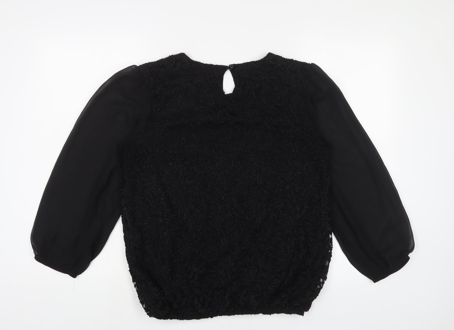 Quiz Womens Black Nylon Basic Blouse Size 16 Crew Neck