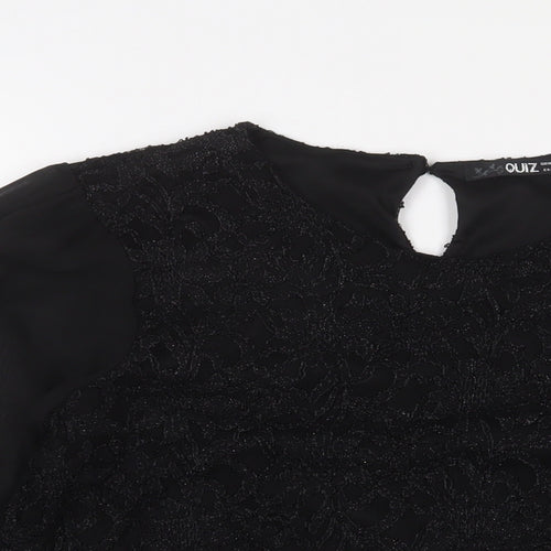 Quiz Womens Black Nylon Basic Blouse Size 16 Crew Neck