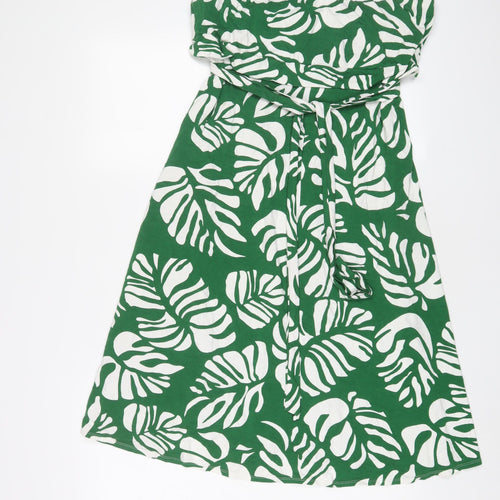 Julien Macdonald Womens Green Geometric Viscose A-Line Size 16 Off the Shoulder Pullover - Belted
