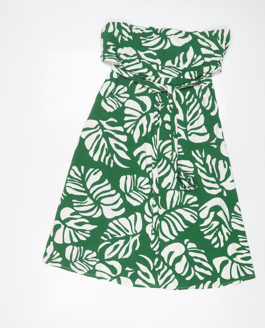 Julien Macdonald Womens Green Geometric Viscose A-Line Size 16 Off the Shoulder Pullover - Belted