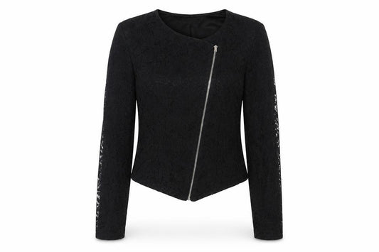 Front view of Vero Moda women’s black jacket, size UK 10, zip