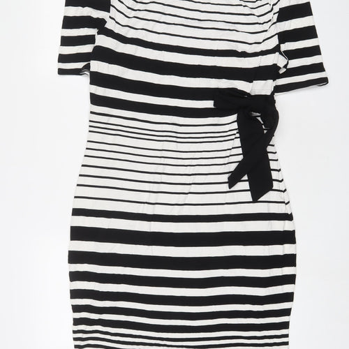 Per Una Womens White Striped Polyester Sheath Size 14 Boat Neck Pullover