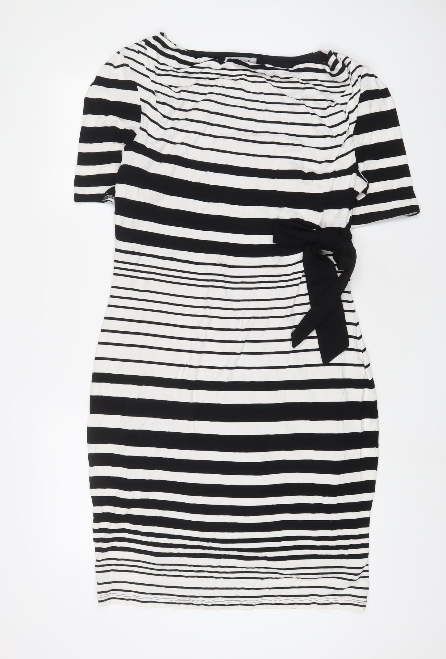 Per Una Womens White Striped Polyester Sheath Size 14 Boat Neck Pullover