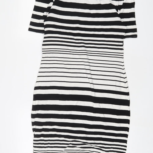 Per Una Womens White Striped Polyester Sheath Size 14 Boat Neck Pullover