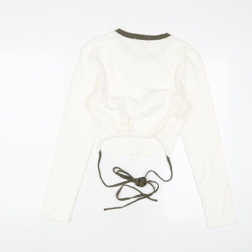 Urban Revivo Womens White Cotton Cropped T-Shirt Size 14 Crew Neck