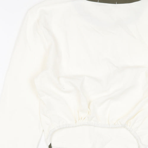 Urban Revivo Womens White Cotton Cropped T-Shirt Size 14 Crew Neck