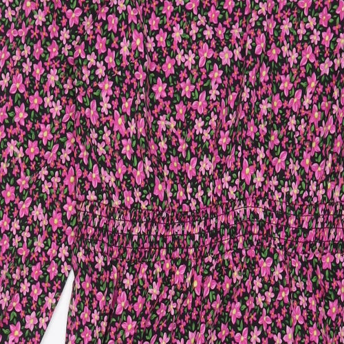 New Look Womens Purple Floral Polyester A-Line Size 12 Crew Neck Button