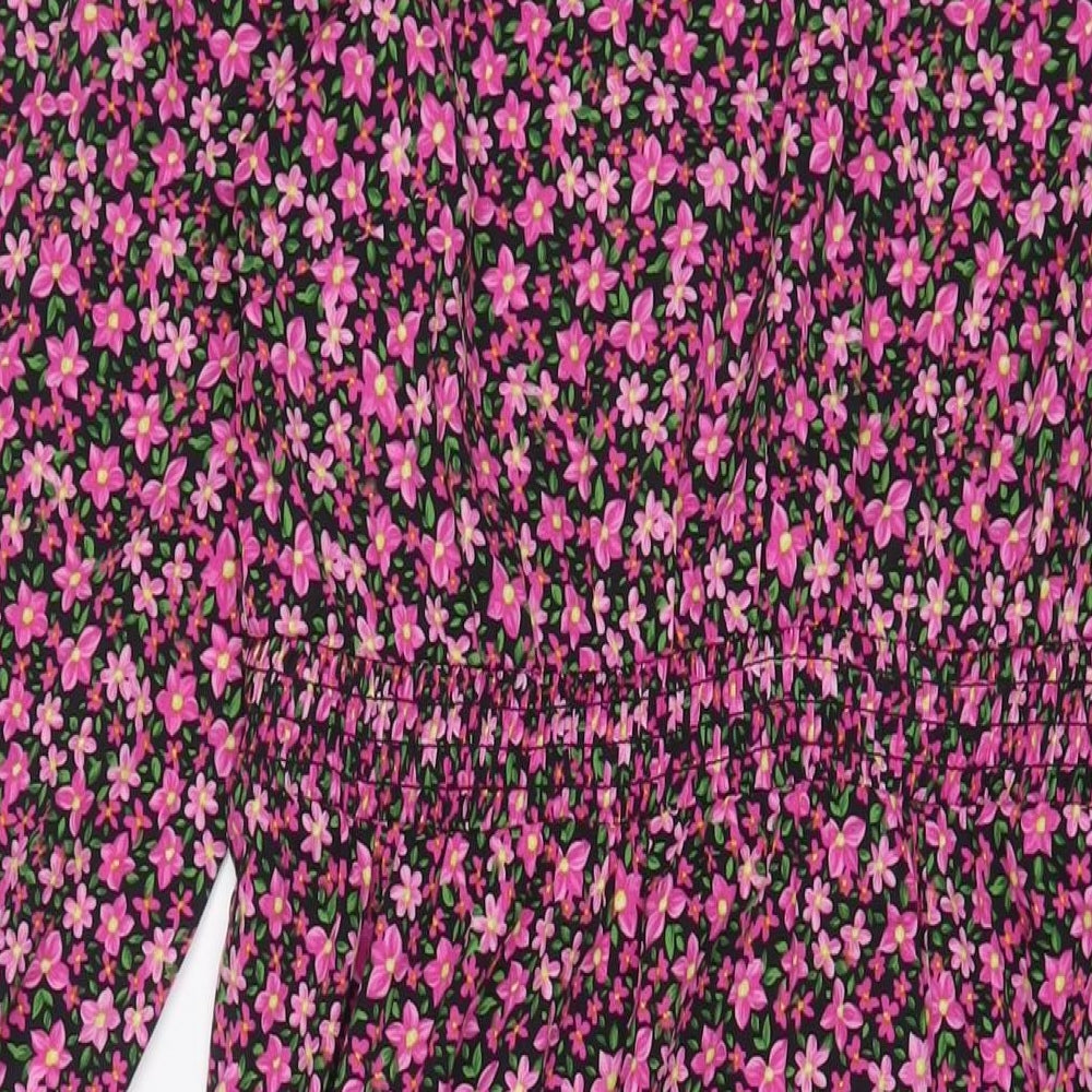 New Look Womens Purple Floral Polyester A-Line Size 12 Crew Neck Button