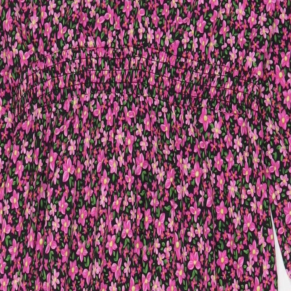 New Look Womens Purple Floral Polyester A-Line Size 12 Crew Neck Button