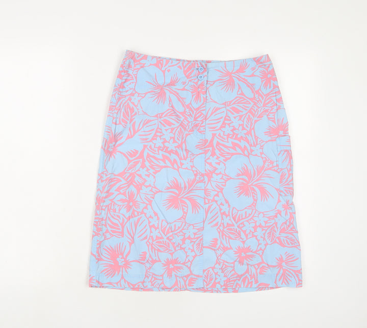 Marks and Spencer Womens Blue Fair Isle Cotton A-Line Skirt Size 10 Zip