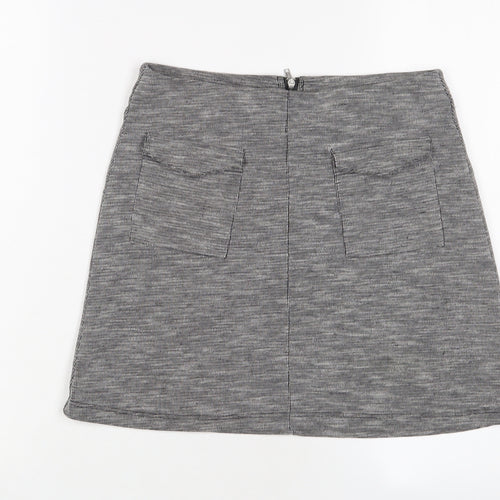 Miss Selfridge Womens Grey Polyester A-Line Skirt Size 10 Zip