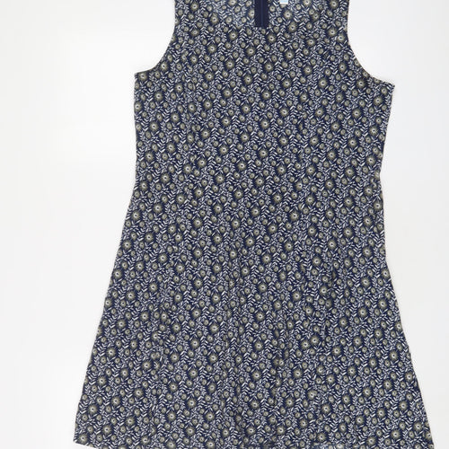 BLUE VANILLA Womens Blue Fair Isle Polyester A-Line Size 14 Boat Neck Zip
