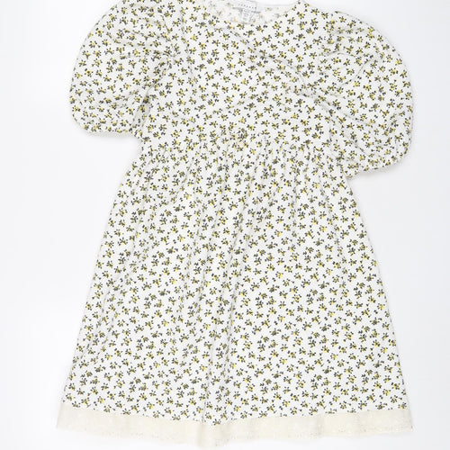 Topshop Womens White Floral Polyester A-Line Size 6 Crew Neck Pullover - Embroidered