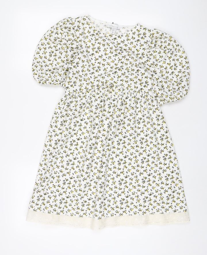 Topshop Womens White Floral Polyester A-Line Size 6 Crew Neck Pullover - Embroidered