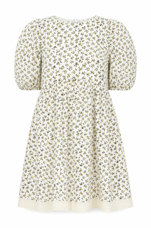 Front view of Topshop women’s white floral polyester a-line, size UK 6, crew neck pullover - embroidered