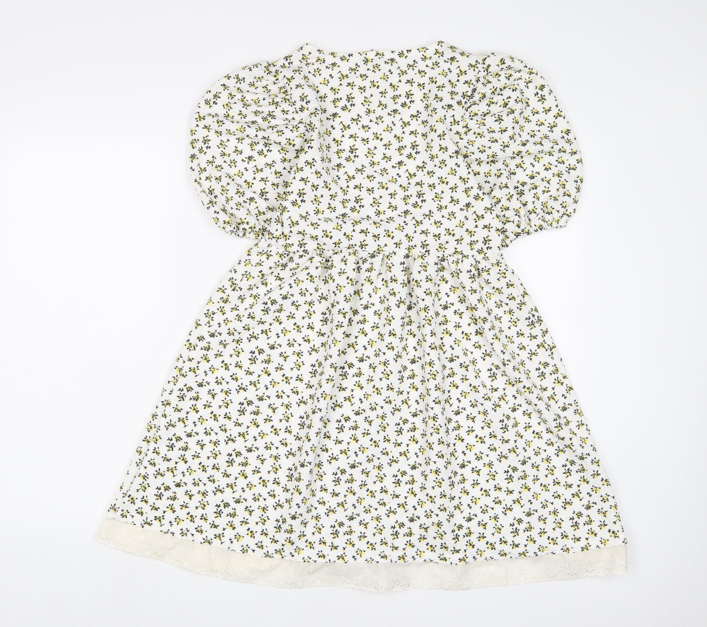 Topshop Womens White Floral Polyester A-Line Size 6 Crew Neck Pullover - Embroidered