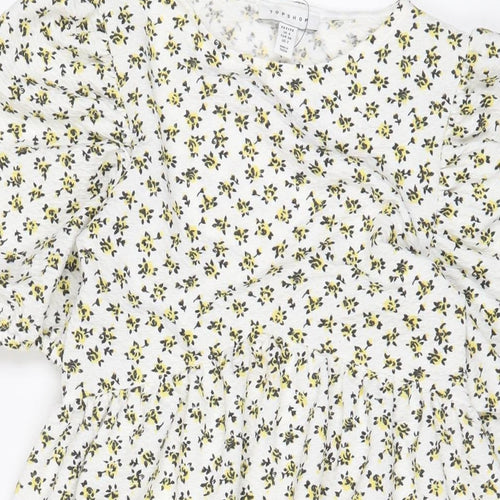 Topshop Womens White Floral Polyester A-Line Size 6 Crew Neck Pullover - Embroidered