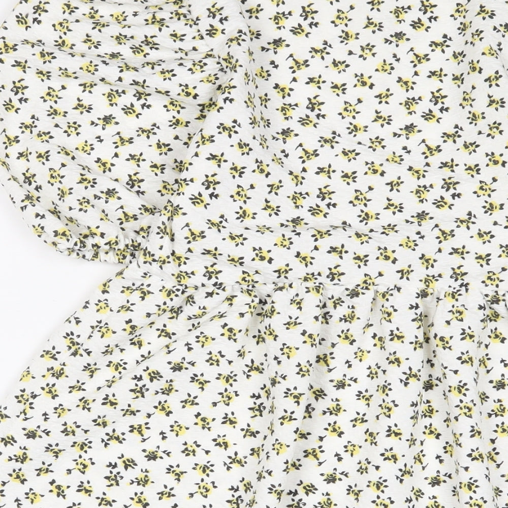 Topshop Womens White Floral Polyester A-Line Size 6 Crew Neck Pullover - Embroidered